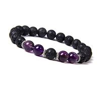 GGYTMQL Pulsera de piedra preciosa de la joyería de encanto, pulseras con cuentas de amatista natural de lava negros abalorios brazaletes de cristal elástico joyería de cristal para hombres mujeres
