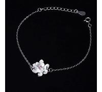 GGYTMQL Pulsera de Plata esterlina, Pulsera, Pulseras de Brazalete de Cristal para Pulsera de Plata esterlina para Mujeres, Damas 925 Pulsera de Plata esterlina Pulsera Vintage Vintage Manual de Loto