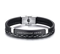 GGYTMQL Pulsera para Mujeres de Acero de Titanio Negro, Moda Retro, Pulsera Trenzada con múltiples Capas con Letras inglesas.