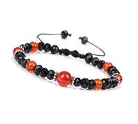 GGYTMQL Pulseras de Conde de joyería de Encanto, Pulseras Trenzadas de Rojo Rojo Natural de Cristal Negros con brazaletes de Cristal Ajustable joyería de Cristal para Hombres Mujeres