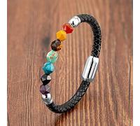 GGYTMQL Pulseras de cuentas de joyas de encanto, pulseras con cuentas de piedra poligonal poligonal cuentas de cuero trenzada brazalete de plateado joya de cristal de cristal para hombres
