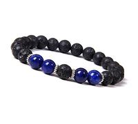 GGYTMQL Pulseras de cuentas de joyas de encanto, pulseras con cuentas lapis lapisética la lazuli lava piedra de lava brazaletes pulsera de cristal elástica joyería de cristal para hombres mujeres