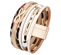 GGYTMQL Pulseras de cuero de múltiples capas para mujeres pulseras de envoltura de cuero infinito bohemio pulsador de brazalete de pulsera apilable apilable (beige)