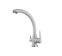 GGYTMQL Purificación de 3 vías Montada en la cubierta Purificación de la cocina del filtro de salida de agua dual Toque para la batería para el mango dual de la cocina (beige con puntos)
