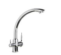 GGYTMQL Purificación de 3 vías Montada en la cubierta Purificación de la cocina del filtro de salida de agua dual Toque para la batería para el mango dual de la cocina (beige con puntos)