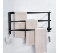 GGYTMQL Ratches de Toallas, Rejillas de Toallas, rieles de Toalla de Aluminio Negro, baño de Toalla de Pared de 3 Niveles con Ganchos, para la Cocina del Dormitorio/decoración de 50 cm