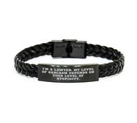 GGYTMQL Regalos de abogado divertidos para el cumpleaños: pulsera de cuero trenzado con acero inoxidable grabado: 'Soy abogado. Mi nivel de sarcasmo depende de tu nivel de estupidez. Cita, pequeña,