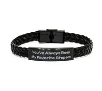 GGYTMQL Regalos hijastros para hijo, siempre has sido mi hijastro favorito, lindo brazalete de cuero trenzado, brazalete grabado de mamá, zinc plateado pequeño y plateado, circonio cúbico