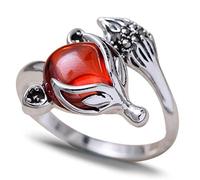GGYTMQL Ring de Ajuste de Mujeres, S925 Vintage Inlay Garnet Fox Novely Apente de Apertura Anillo de Dedos para la Fiesta de cumpleaños de la Boda