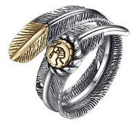 GGYTMQL Ring de Dedo Abierto de Metal esterlina 925 Joyas de Metal esterling, Metal Retro de Metal Tradicional de Plumas Tradicionales Pareja de Anillo de Anillo Macho y Femenino para Amantes Negros,