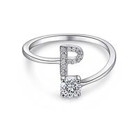 GGYTMQL Rings de plata esterlina, S925 Silver Ajustable Ajuste inicial Az Az Azcón Alphabet Rings Delicado letra P Anillos abiertos de la letra Ringo para mamá Mamá de amigos amigos de amigos Regalos