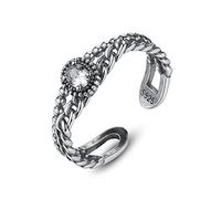 GGYTMQL S925 Anillo ajustable de doble capa: anillo de dedo de cáñamo de cáñamo de cáñamo trenzado retro, anillo de promesa de diamante de simulación, regalos para mujeres