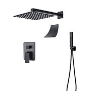 GGYTMQL Sistema de ducha con boquilla de bañera, juego de grifo de ducha de montaje en pared con cabezal de ducha de lluvia de 10 pulgadas, juego de cabezal de ducha de mano, grifo mezclador de ducha