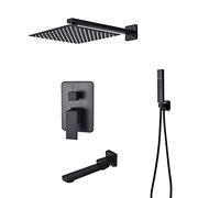 GGYTMQL Sistema de ducha con boquilla de bañera, juego de grifo de ducha de montaje en pared con cabezal de ducha de lluvia de 10 pulgadas, juego de cabezal de ducha de mano, grifo mezclador de ducha