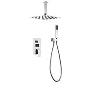 GGYTMQL Sistema de ducha de lluvia con pantalla digital, juego de grifo de ducha montado en el techo con cabezal de ducha de acero inoxidable