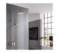 GGYTMQL Sistema de ducha de lluvia dorado cepillado, juego de grifo de ducha de baño expuesto con cabezal de ducha de lluvia de 10 pulgadas, dou