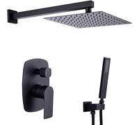 GGYTMQL Sistema de ducha, ducha de lluvia negro mate con cabezal de alta presión de 12 pulgadas, cabezal de ducha de mano y válvula de grifo de ducha, juego de ducha de lujo montado en la pared (12