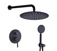 GGYTMQL Sistema de ducha, juego de grifo de ducha con cabezal de ducha de lluvia de 12 pulgadas y cabezal de ducha de mano, juego combinado de ducha montado en la pared, sistema negro mate de alta