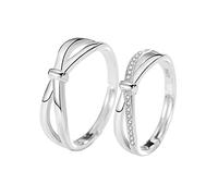 GGYTMQL Sterling Metal Open Finger Ring S925 Abertura móvil de Metal esterlina par par de Parejas Ajustables Anillo Anti-True Anillo Diamante japonés Regalos de Pareja Femenina para Amantes (rin