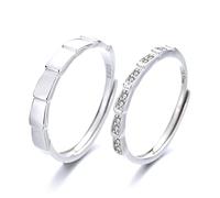 GGYTMQL Sterling Metal Open Finger Ring S925 Sterling Metal Ladder Pareja Anillo Regalos Simples para el Anillo de Amantes, Abertura Ajustable