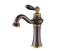 GGYTMQL Tapas del fregadero, toque de agua al estilo europeo del grifo caliente y fría grifo de agua marrón americano grifo antiguo de un solo agujero lavado de un solo agujero de agua de bronce.