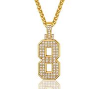 GGYTMQL Titanium Steel Vacuum Gold Diamond Diamond (0-9) Número Collar Colgante Cadena de Hombres y Mujeres, Longitud de Cadena 23.62 Pulgadas (8, Doradas)