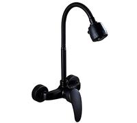 GGYTMQL Toque de mezclador de fregadero de Zedaro, toque de lavabo montado en la pared, grifo de pared negro, sptube, giro, montaje en la pared, grifos de cocina Toque de muro de fregadero negro