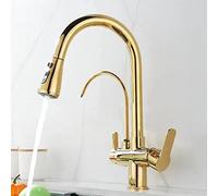 GGYTMQL Toques de cocina de 3 vías con spray sacado, grifo de cocina giratorio giratorio de latón potable fregadero de agua 3 en 1 fregadero de cocina Gold (blanco)
