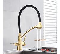 GGYTMQL Tres de latón de tres funciones de tres funciones de agua fría y caliente de agua fría Cocina de encimera montado en la mezcla de grifo de la batería (negro-01)