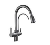 GGYTMQL Tres de latón de tres funciones de tres funciones de agua fría y caliente de agua fría Cocina de encimera montado en la mezcla de grifo de la batería (negro-01)