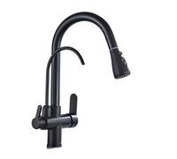 GGYTMQL Tres de latón de tres funciones de tres funciones de agua fría y caliente de agua fría Cocina de encimera montado en la mezcla de grifo de la batería (negro-01)