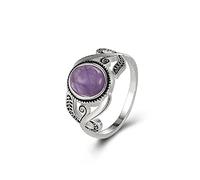 GGYTMQL Vintage 925 Silver Purple Amethyst Ring Natural Gemstone Birthstone Declaración de la eternidad Anillo de bodas Anillo de curación de la energía Alimento para su banda hipoalergénica