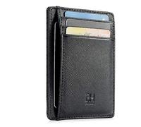GH GOLD HORSE Cartera delgada de cuero minimalista con bloqueo RFID para mujer, Cruz-negro, Delgado, Cartera de piel ultrafina para mujer con ranuras para tarjetas para viajar