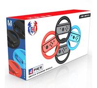 GH - Paquete de 4 volantes con interruptor compatibles con Mario Kart 8 Deluxe, accesorios de volante de carreras compatibles con Nintendo Switch/Switch OLED Joy Con Controller (negro, rojo y azul)