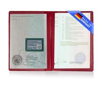 GHADA Funda para documento de coche de 2 compartimentos, fabricada en Alemania, de PVC para documentos, tarjetas y recibos, color rojo