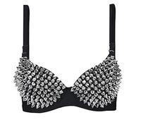 GHAKKE Sujetadores Sexys For Mujer Fiesta All-Over Spike Rivet Metallic Punk Dance Push Up Bra Disfraces De Club Nocturno Sujetadores Bralette (Color : Black, Size : 32)