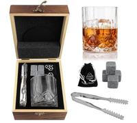 Ghazpmuk Juego de Vasos de Whisky, Set de Accesorios de Whiskey, Set de Whisky Regalo para Hombre, Regalos para Hombres Incl 4 Piedras de Whisky 1 VasosPosavasos Bolsa de Terciopelo Pinzas para Hielo