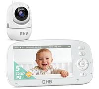 GHB Camara Vigilacia Bebe 5 Pulgadas 720P Pantalla IPS de Batería de 5000mAh Vigilabebes PTZ 350°/110° Pantalla Dividida, 4XZoom, Visión Nocturna, Comunicación Bidirecciona Escucha Bebe