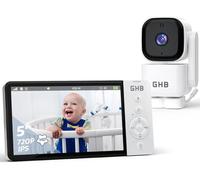 GHB Camara Vigilancia Bebe 5" 720P HD IPS Rotación de 350°, Batería de 5000mAh Vigilabebes con Camara Visión Nocturna Comunicación Bidireccional Escucha Bebes VOX 4xZoom