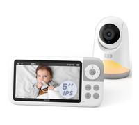 GHB Camara Vigilancia Bebe 5" 720P HD IPS Rotación de 350° Vigilabebes con Camara con Luz Nocturna Ajustable Soporta 4 Cámaras Comunicación Bidireccional Escucha Bebes
