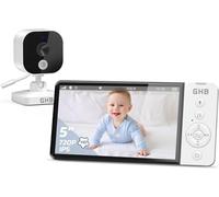 GHB Camara Vigilancia Bebe 5" 720P HD IPS Vigilabebes con Camara con Pantalla de 5000mAh, Visión Nocturna, Comunicación Bidirecciona Escucha Bebes