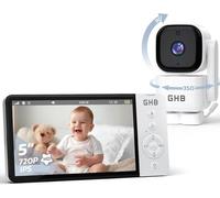 GHB Camara Vigilancia Bebe 5" Rotación de 350°, Pantalla de Batería de 5000mAh Vigilabebes con Camara Visión Nocturna Comunicación Bidireccional Escucha Bebes VOX 4XZoom