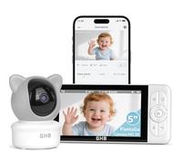 GHB Camara Vigilancia Bebe App WiFi 2K 5 Pulgadas Vigilabebes con Camara PTZ 350°/65° Detección de Movimiento/Sonido/Temperatura/Humedad Visión Nocturna 4XZoom VOX Control de Monitor y Movil