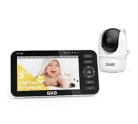 GHB Camara Vigilancia Bebe con 5" HD Pantalla Vigilabebés con Cámara, Batería de 4000mAh Soporta 4 Cámaras, Pantalla Dividida, 4×Zoom, Visión Nocturna, Comunicación Bidirecciona Escucha Bebes