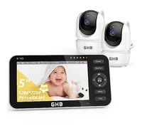 GHB Camara Vigilancia Bebe con 5" HD Vigilabebes con 2 Camaras Duración de Batería 168 Horas de 4000mAh Soporta 4 Cámaras, Pantalla Dividida, 4×Zoom, Comunicación Bidirecciona Escucha Bebe