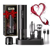 GHB Sacacorchos Eléctrico 8 en 1 Abridor de Vino Recargable Abrebotellas Electrico con Base, Cortador de Papel, Vertedor, Tapón de Vacío, Tapón de vino, Cable USB para Fiesta Citas Regalo