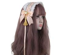 GHBOTTOM Gothic Lolita Maid Cosplay Encaje Diadema Cinta Arco Golden Star Tassel Banda para el cabello