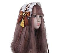 GHBOTTOM Gothic Lolita Maid Cosplay Encaje Diadema Cinta Arco Golden Star Tassel Banda para el cabello