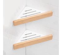 GHBSDNEPP Estante de Ducha Esquinero Triangular de Madera, Estantes Flotantes, Estante de Almacenamiento para Champú, Jabonera, Cesta de Drenaje, Accesorios de Baño, Estantes de Cocina Montados en la/