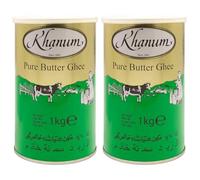 Ghee de Mantequilla Pura Khanum 2 x 1kg - Mantequilla de alta calidad para freír, cocinar y hornear | Perfecto para frituras, alto punto de humo, sin aditivos con etiqueta de Kajal